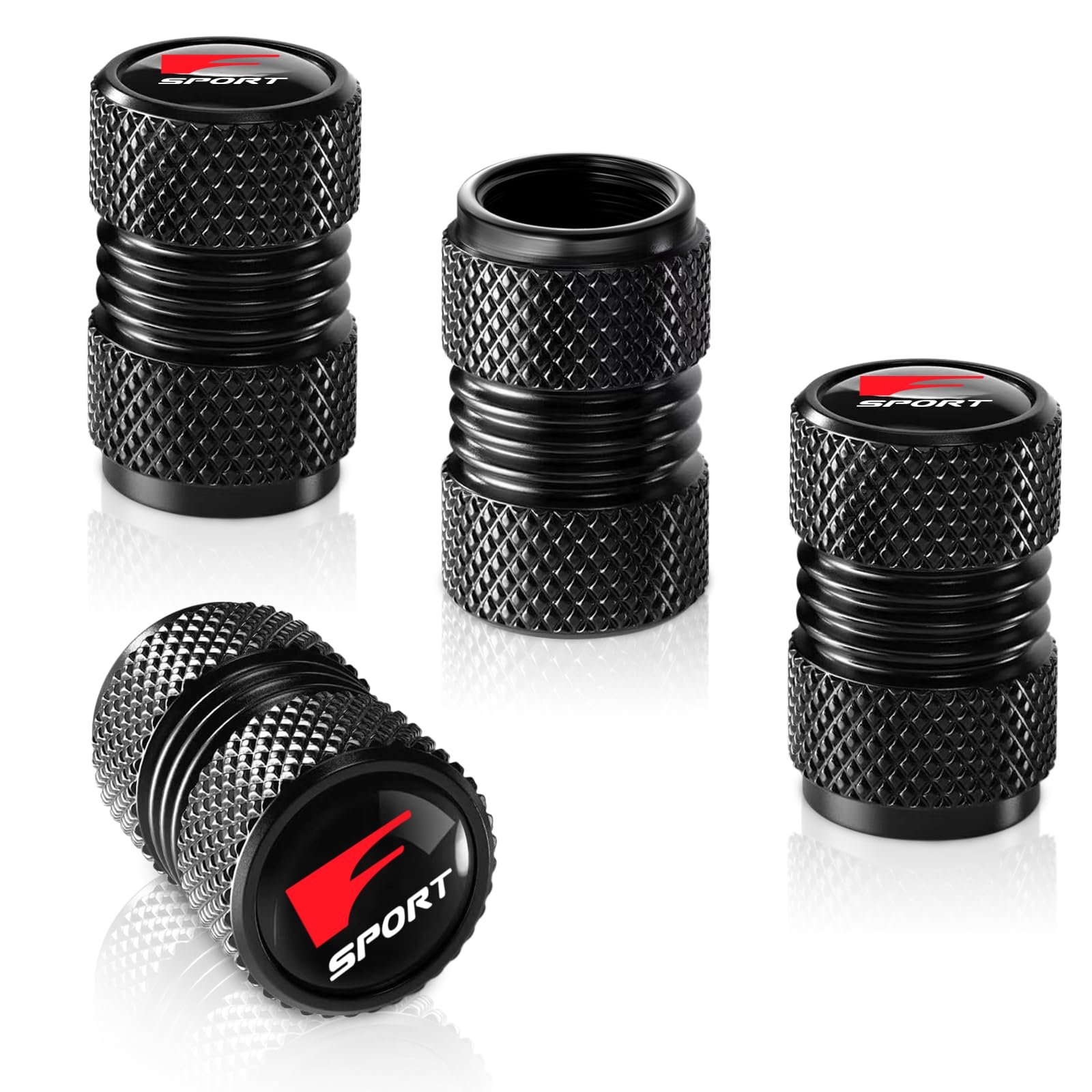 Tire Valve Stem Cap for GMC Metal Tire Stem Cover with Belt O-Ring Air caps Sports Accessories 4 Pieces (Black)