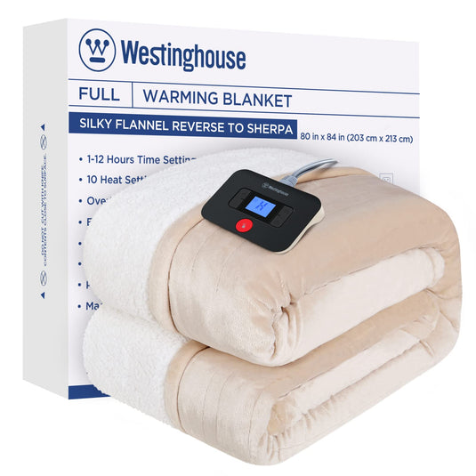 Westinghouse Heated Throw Blanket, Electric Blanket Throw with 6 Heating Levels and 2-10 Hours Time Settings, Flannel to Sherpa Super Cozy Heated Blanket Machine Washable, 50x60 inch, Charcoal