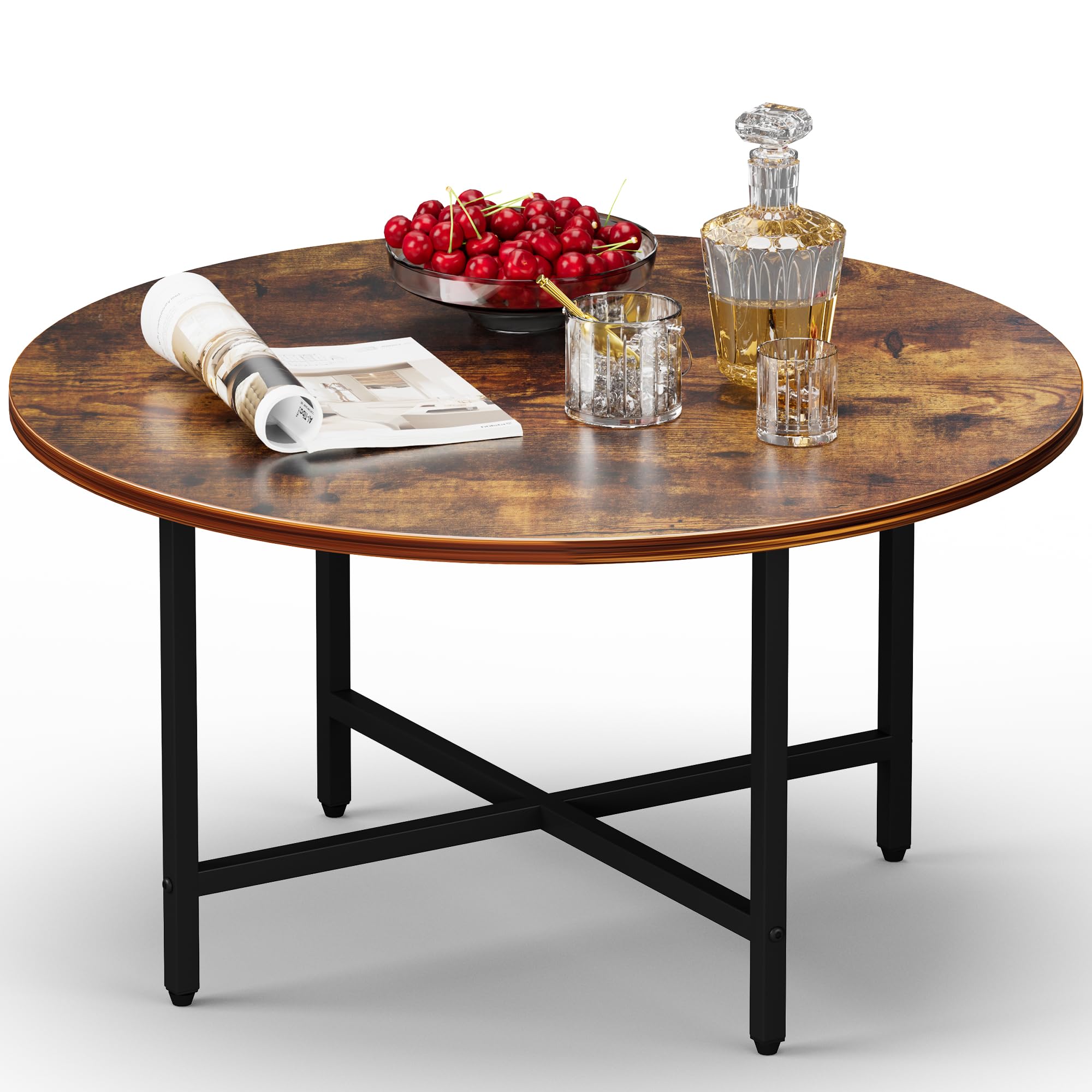 Coffee Table, 23.6" Coffee Tables for Living Room, Round Coffee Table with Metal Frame, Floor Table for Sitting on The Floor, Home, Office, Black