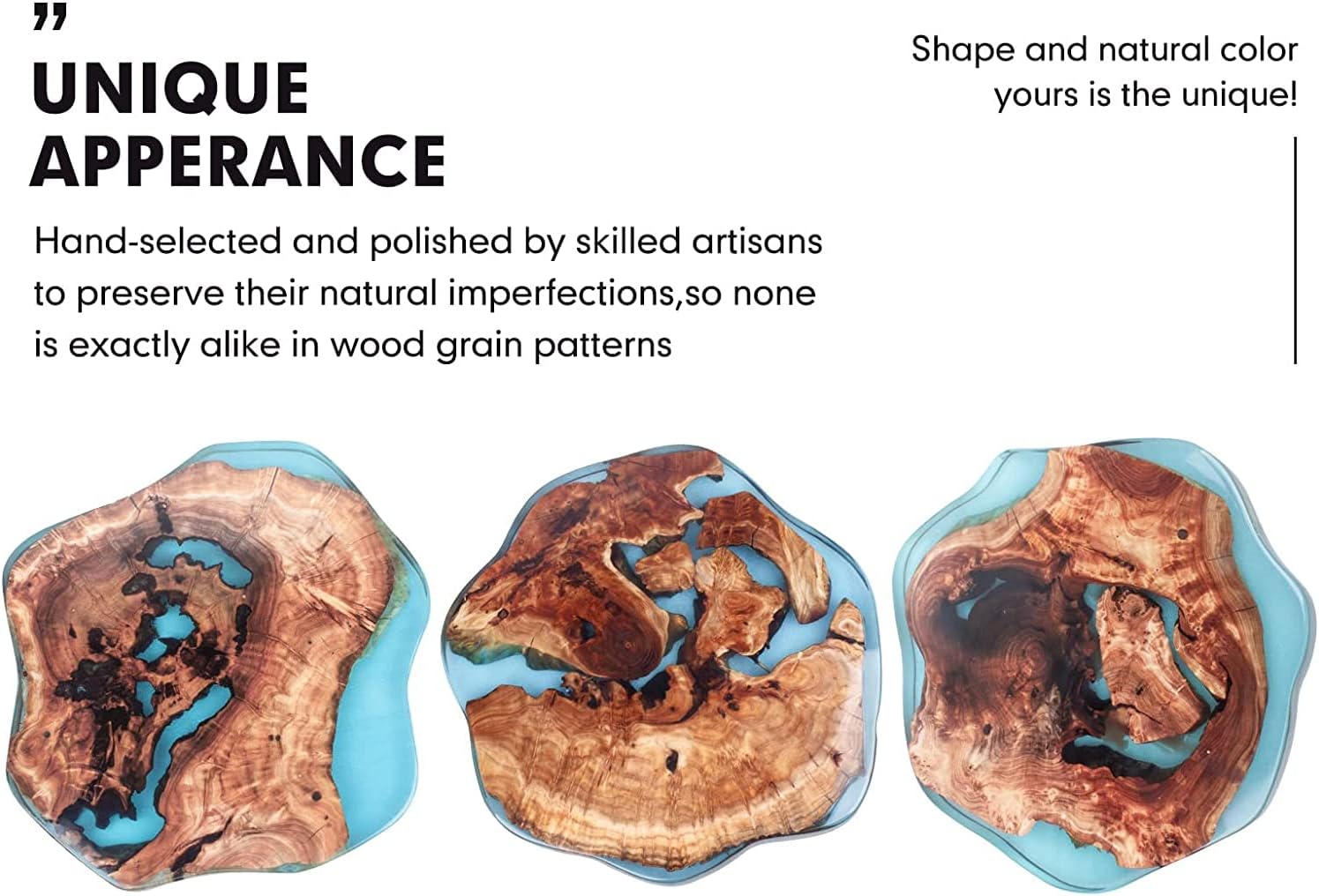 Crystal Clear Epoxy Resin Natural Edge Wood end Table, Wood Resin Side Table Hand Made Craft Coffee Table with Hairpin legs-20 inch Tall (Blue)