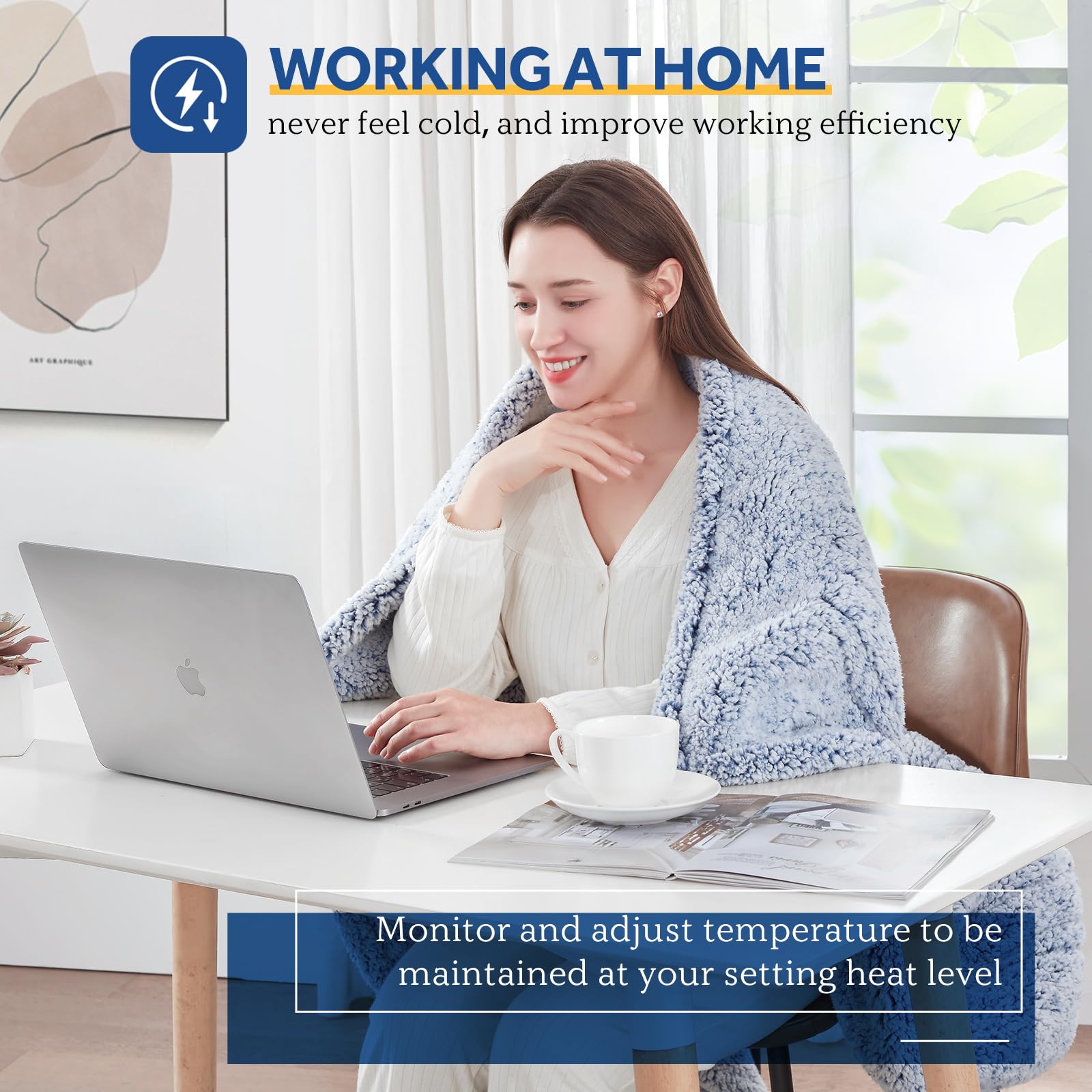 SEALY Electric Blanket Heated Throw 50"x60" Soft Double Sherpa Super Cozy with 6 Fast Heating Levels & 2-10 Hours Auto-Off, Over-Heat Protection, Machine Washable, Charcoal