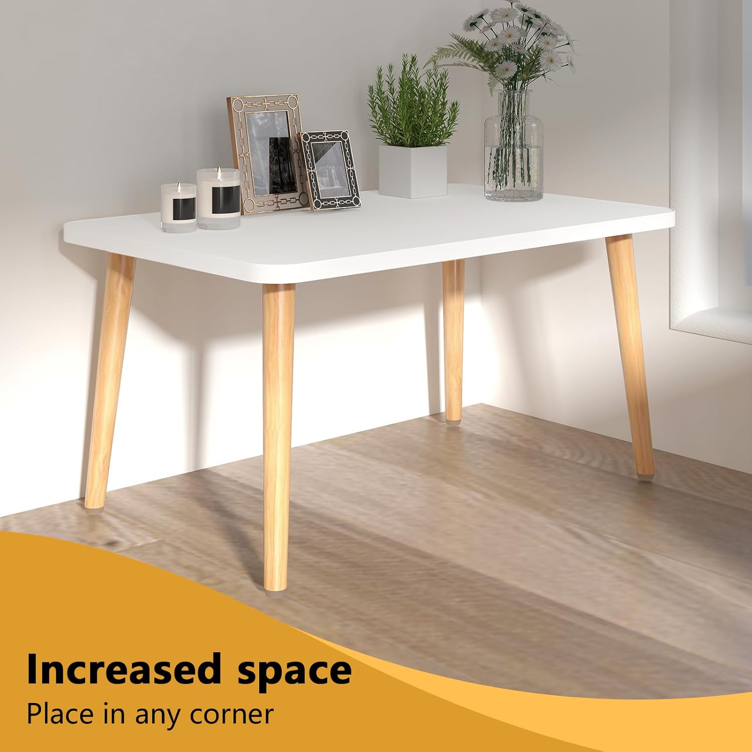 Square Coffee Table Low Table with 4 Solid Wood Sturdy Legs, Floor Table Desk for Sitting on The Floor, Storage and Living Room Furniture (White)