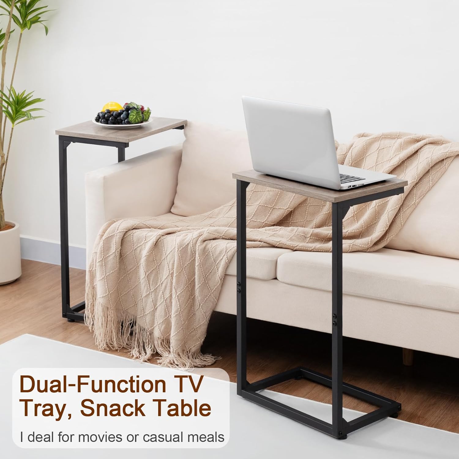 AMHANCIBLE C Shaped End Tables Set of 2, Couch Side Tables That Slide Under, TV Trays for Living Room, Bedroom, Small Space, Sofa, Grey HET02BGY