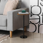 Round Side Table Set of 2 Small Drink Pedestal Accent End Coffee Cocktail Table with Marble Base for Small Spaces Living Room Sofa Outdoor Brown and Black