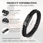MEALGUET Men's Inspirational Bible Verse Bracelets Lava Rock Bead Bracelet Healing Balancing Braided Leather Wristband with Magnetic Clasp
