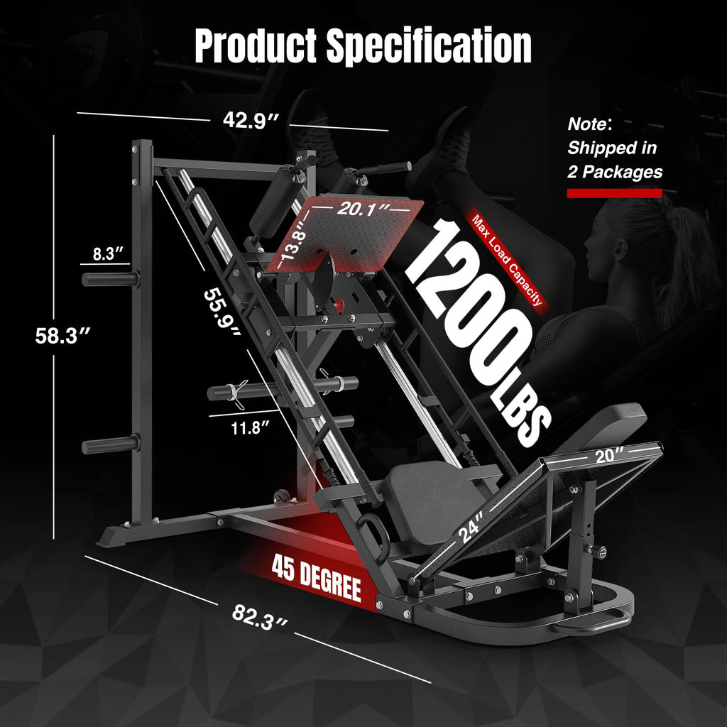 Dripex Leg Press Machine, Leg Press Machines for Home Gym with Roller Bearing,Professional Adjustable Leg Press Hack Squat Machine Combo with 4 Weight Plate Storage Holders for Full Lower Body Workout