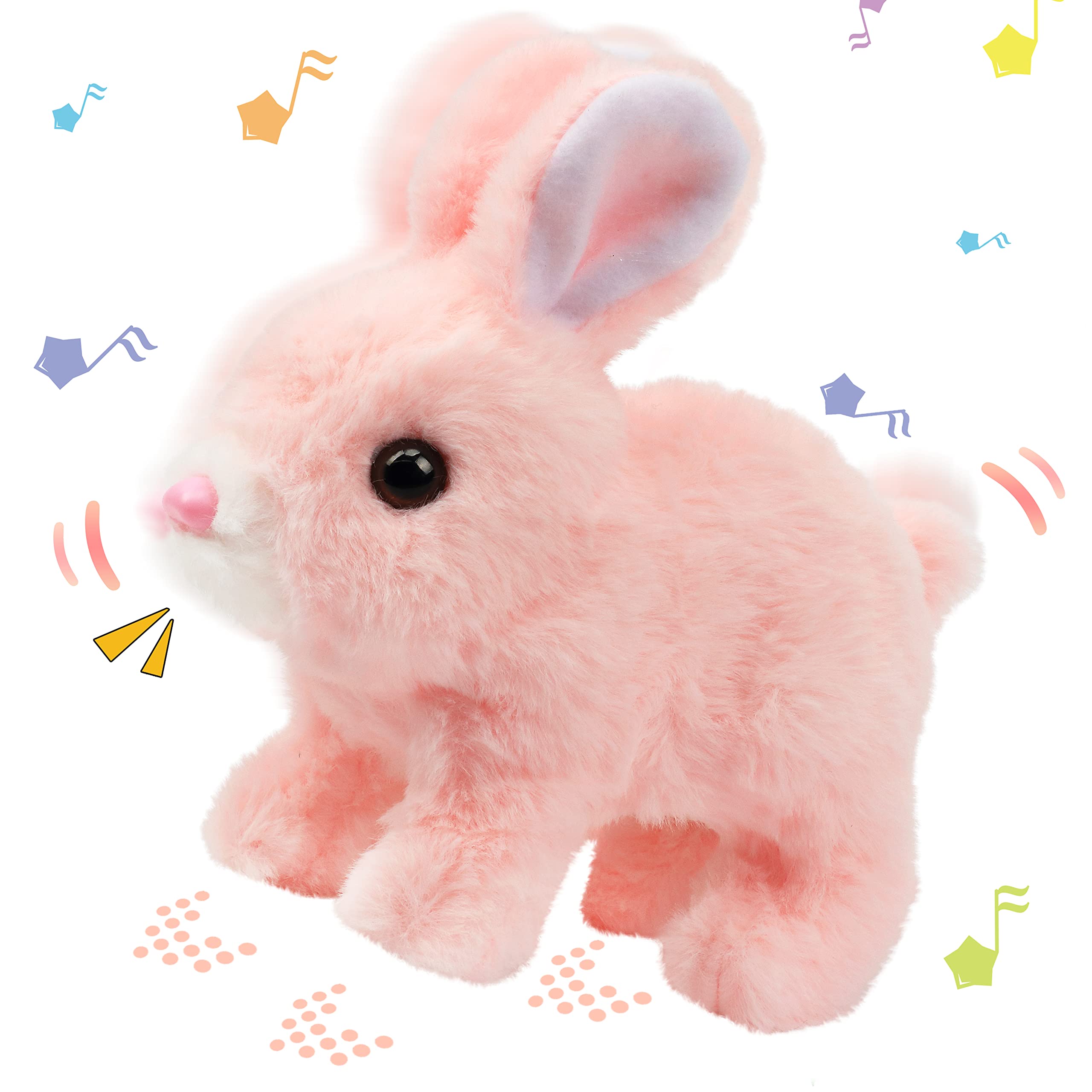 Hopearl Hopping Rabbit with Bell Interactive Electronic Pet Plush Bunny Toy with Sounds and Movements Animated Walking Wiggle Ears Twitch Nose Gift for Toddlers Birthday, Rainbow, 7''