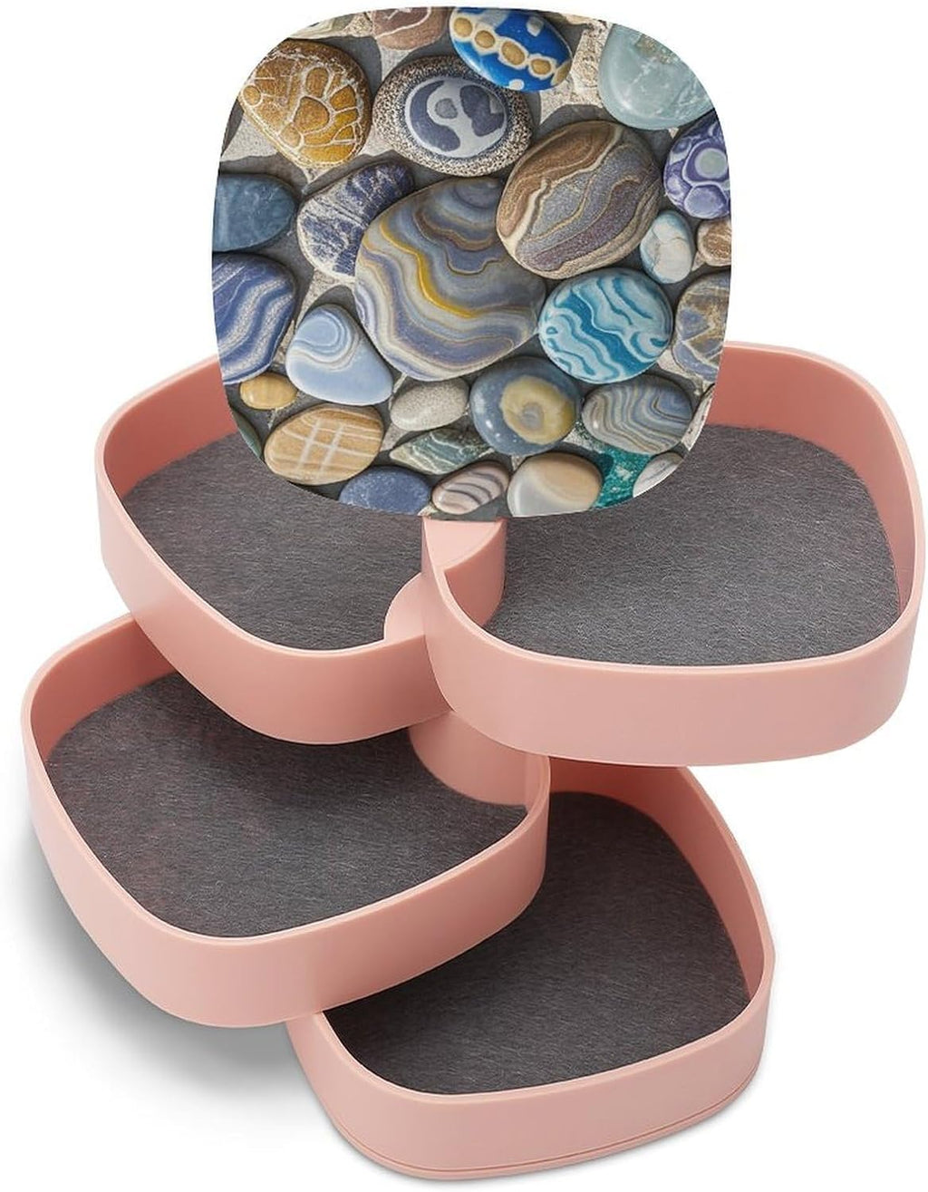 Jewelry Organizers Petoskey Stone Rotatable Jewelry Boxes 4-Layer Earring Holder for Women Travel Jewelry Case Organizer Tray for Rings Bracelets Necklaces Earrings Gifts