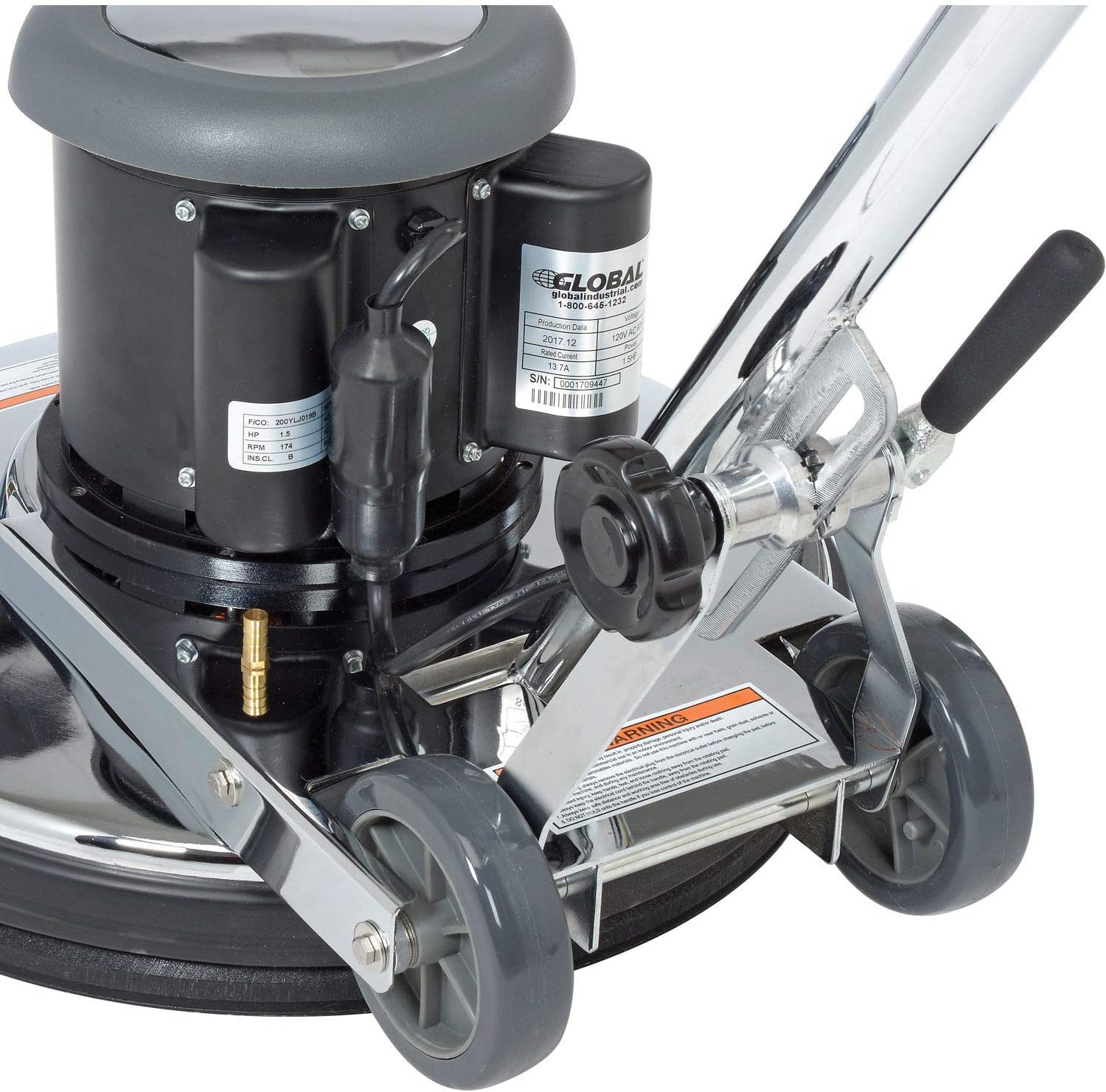 Global Industrial Corded Low Speed Floor Machine, 20" Cleaning Path, Durable Stainless Steel Construction, Heavy-Duty 1.5 HP Motor, 50'L Safety GFCI Power Cord