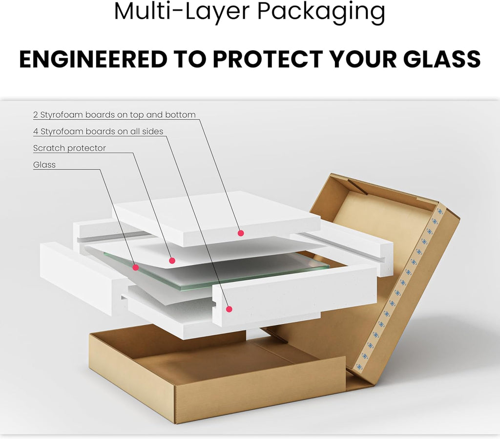 16 inch Square Glass Table Top - Tempered - 1/4" Thick Glass Surface, Safe Flat Polished, Eased Corners, Multipurpose for Dining Table, Patio, Coffee and End Table