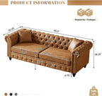 Modern Chesterfield Sofa Couch, 85.5-inch Tech Fabric 3-Seater Sofa with Rolled Arms and Tufted Button for Living Room, Office, Brown