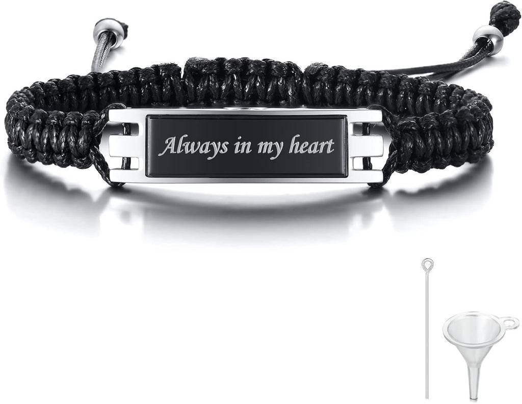 MPRAINBOW Adjustable Cremation Memorial Urn Bracelet, Stainless Steel Cremation Manmade Braided Urn Bracelet Keepsake Urn Bracelet for Ashes with Fill Kit