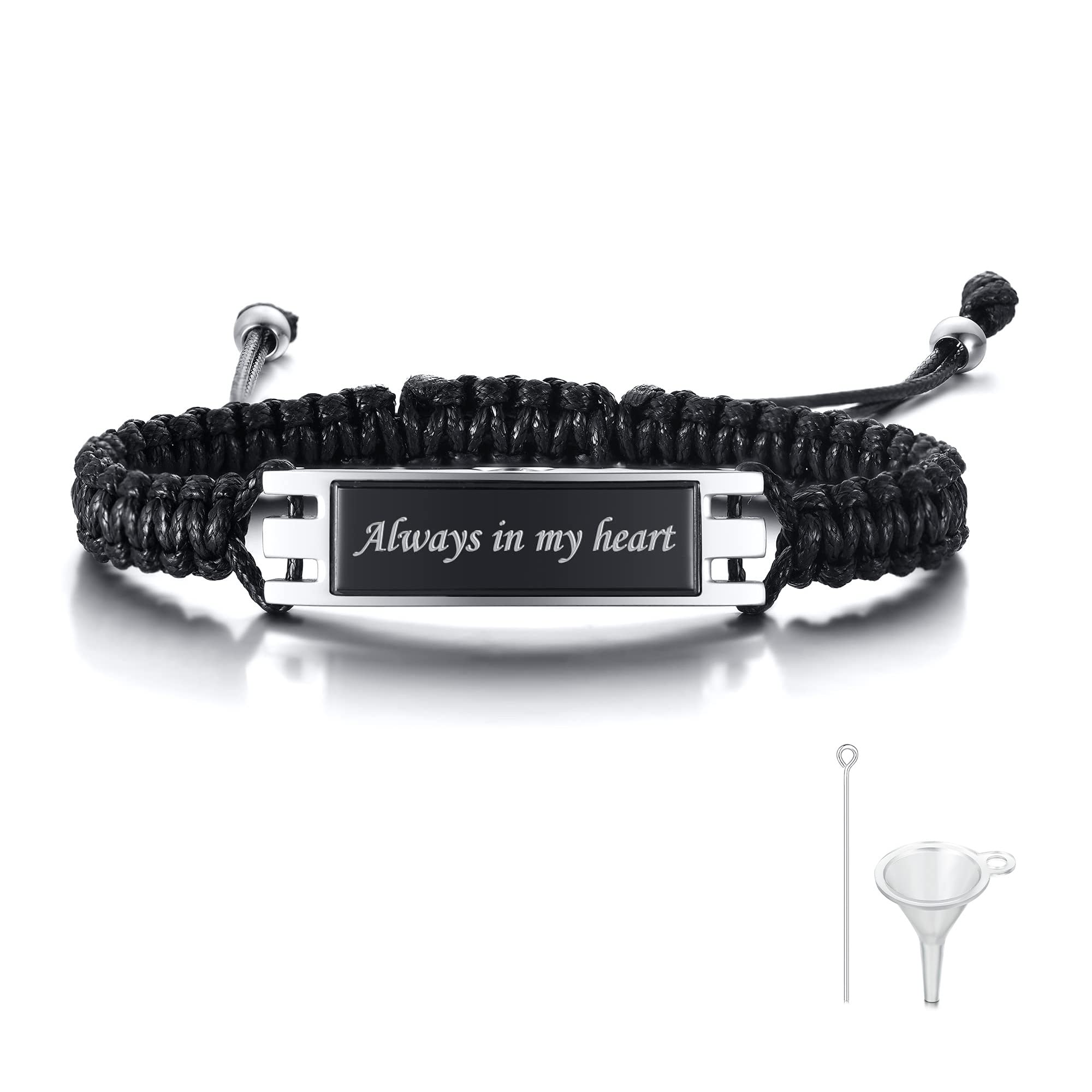 MPRAINBOW Adjustable Cremation Memorial Urn Bracelet, Stainless Steel Cremation Manmade Braided Urn Bracelet Keepsake Urn Bracelet for Ashes with Fill Kit