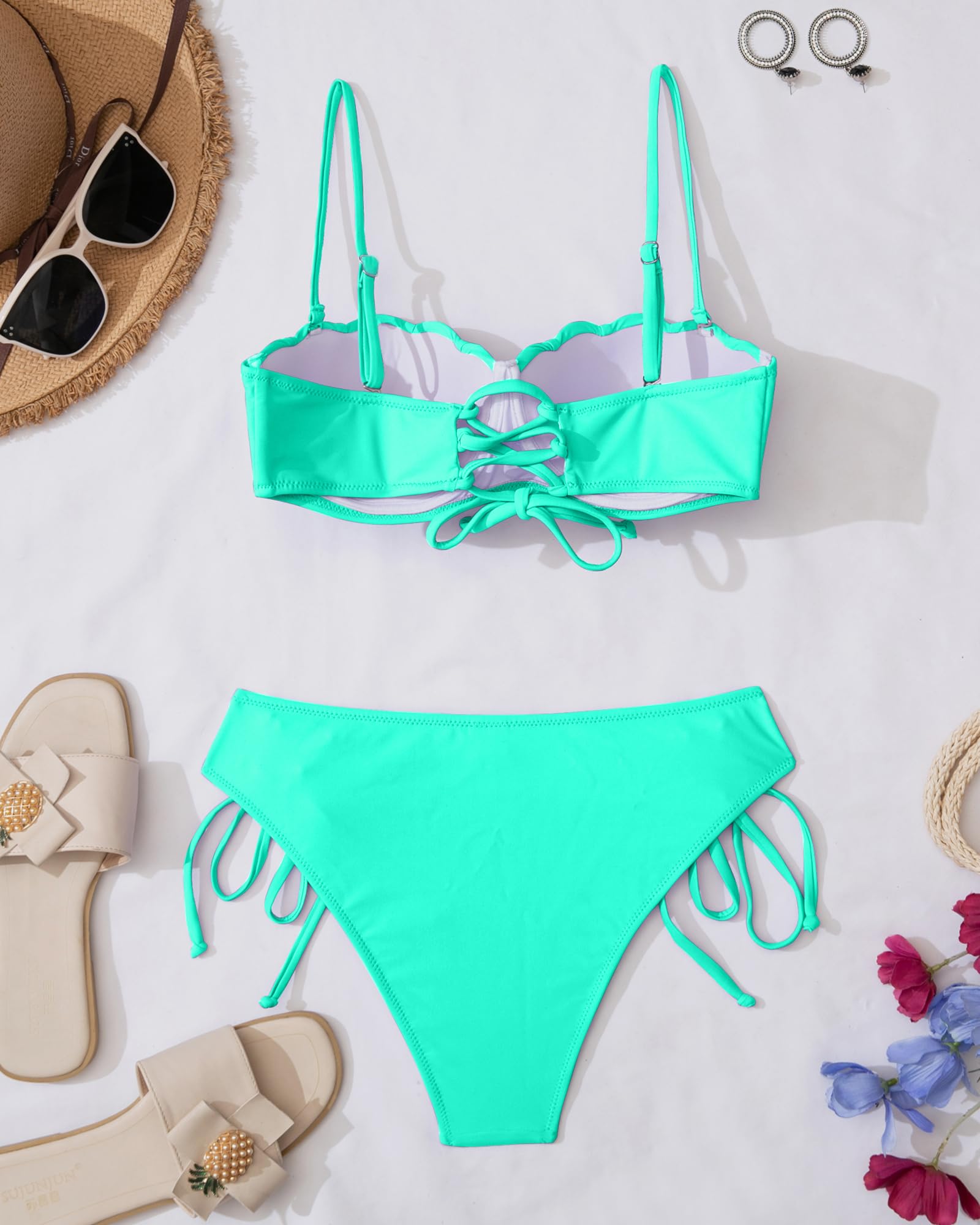 Bañadores con aros para mujer KerryKreey Conjuntos de bikini push up Corte alto y tanga Trajes de baño de dos piezas con cordones y lazos laterales