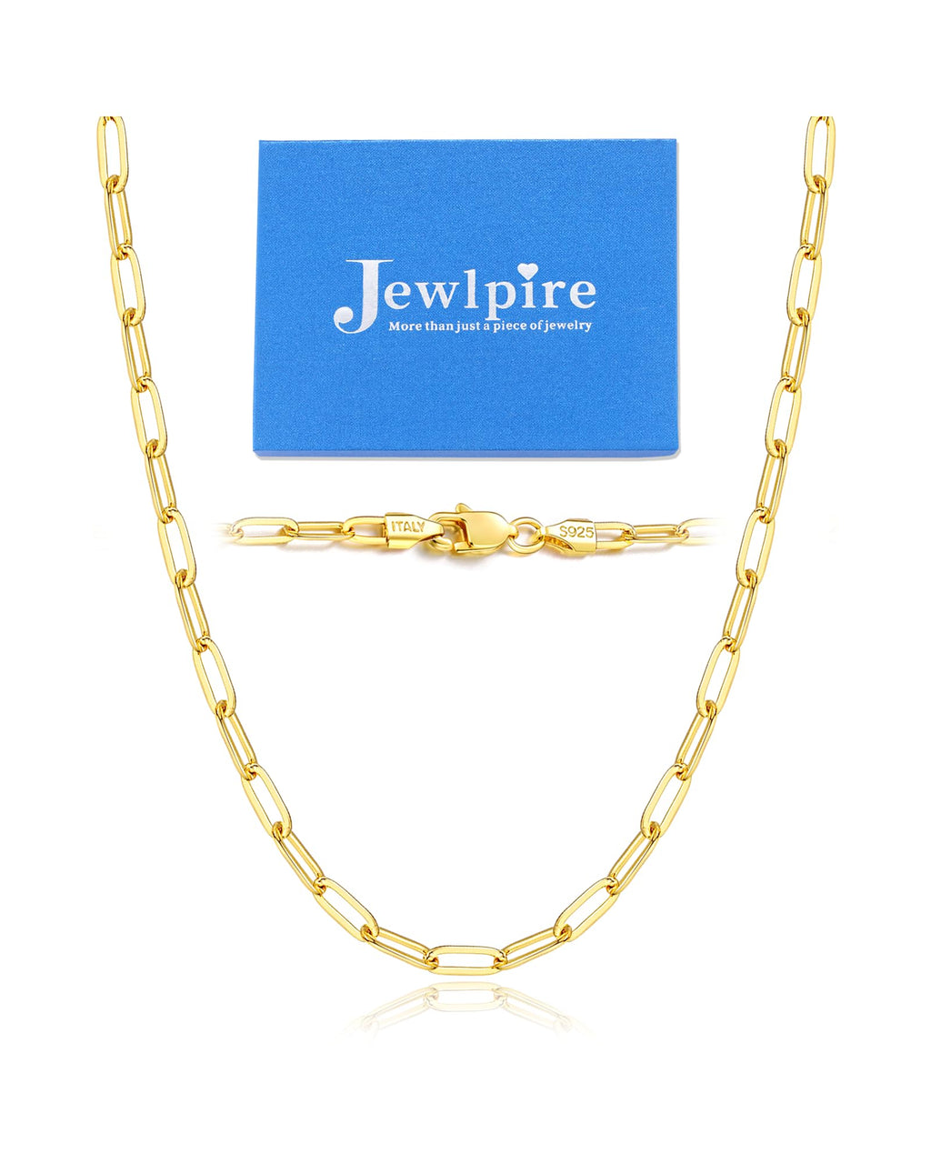 Jewlpire Collana a catena a clip di carta in oro 14K solido italiano da 3mm per donne, catena d'oro per donne lucida e robusta, collane a catena da donna da 18 pollici