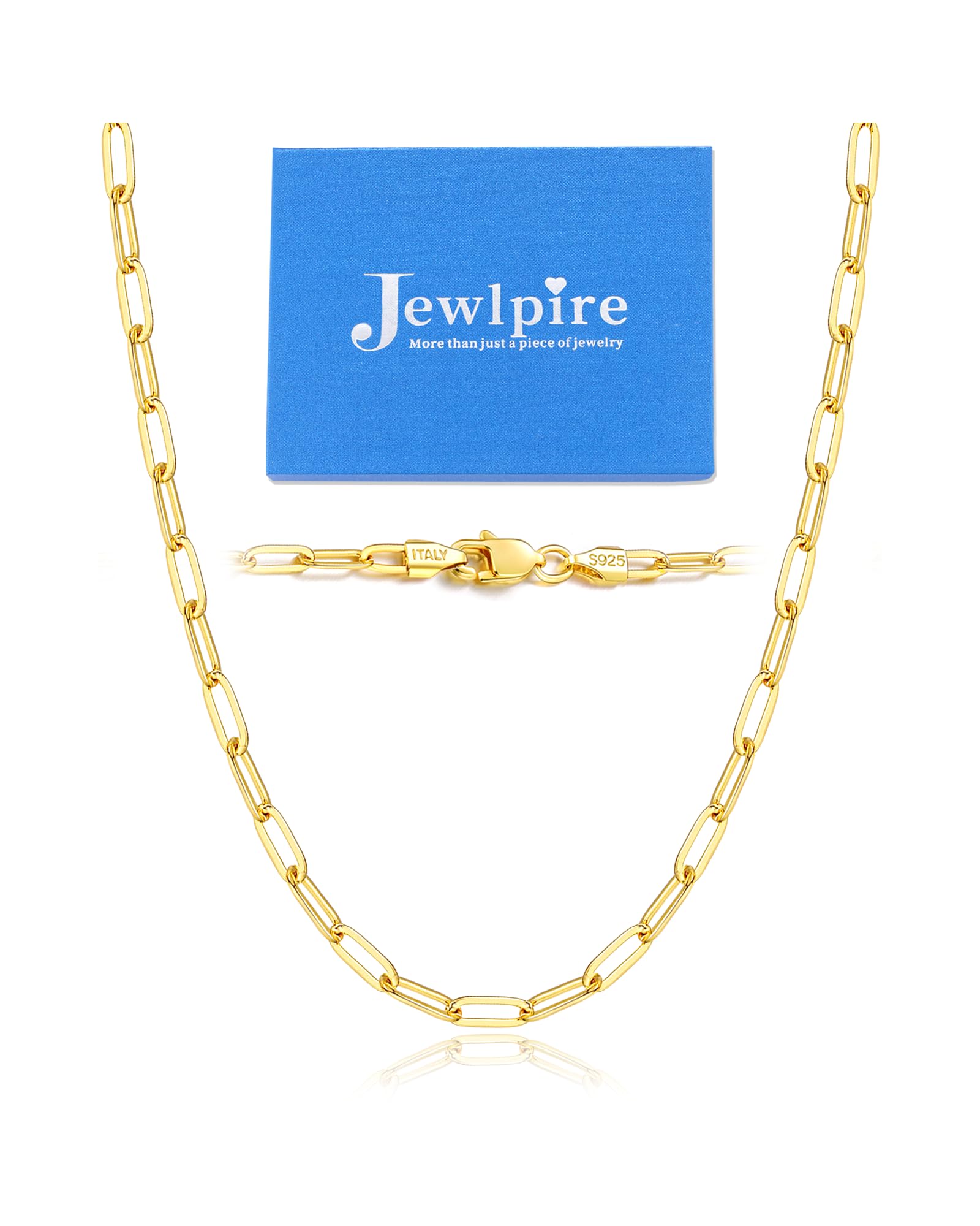 Jewlpire Collana a catena a clip di carta in oro 14K solido italiano da 3mm per donne, catena d'oro per donne lucida e robusta, collane a catena da donna da 18 pollici