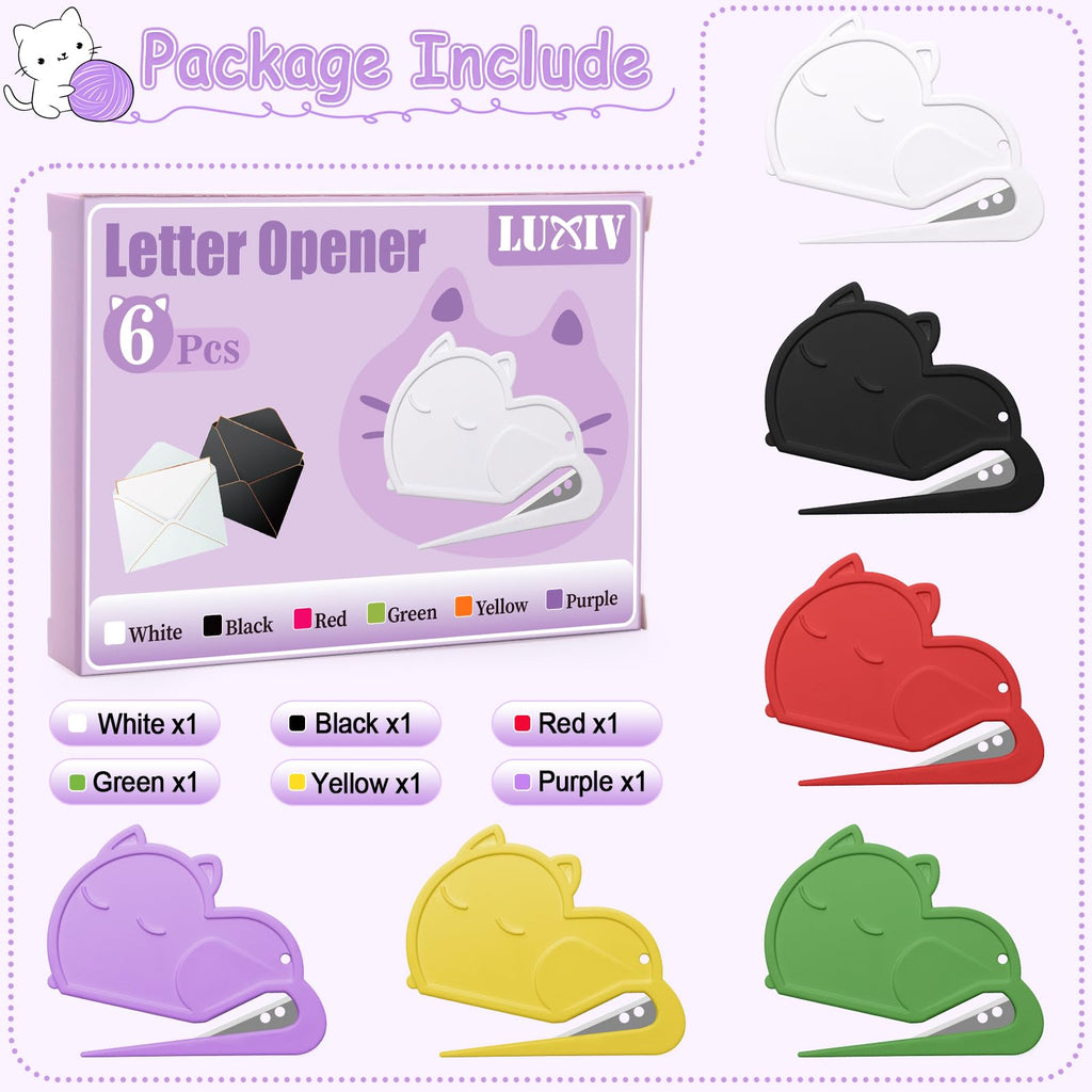 6-pak brevåbner kuvertåbner i katteform, Luxiv kuvertåbner til kvinder, mænds poståbningsværktøj mini sikkert brevpakkeåbningsværktøj til kontor, hjem (6)