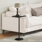 HOOBRO Small Side Table, Square Drink Table, Modern Accent End Table with Pedestal for Small Spaces in Living Room, Bedroom, Sofa Couch, Easy Assembly, Black BB171BZ01