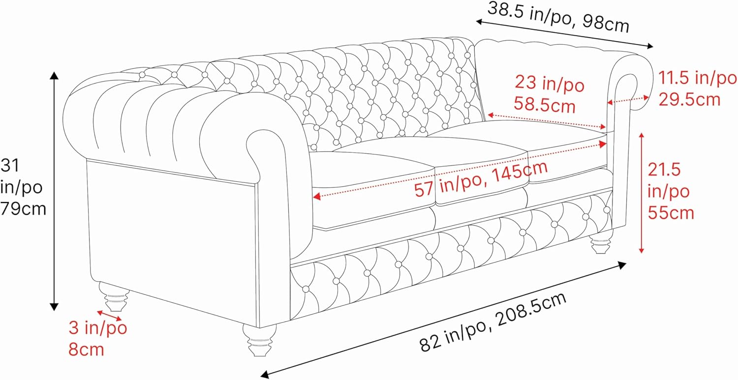 Valencia Parma Chesterfield 3 Seater Sofa 82" | Premium Full-Aniline Leather | Mid-Century Leather Couch with Classic Button Tufted Back, Wood Legs for Living Room, Chocolate