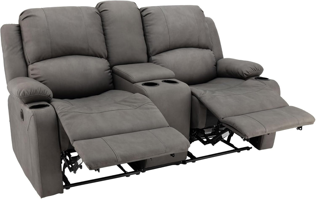 67" Wall Hugger Reclining | RV Theater Seats | Double Recliner RV Sofa & Console | RV Couch | RV Theater Seating | RV Furniture (Powered, Slate)