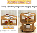 RNE Coffee Table with Wheels,Round Side Table with 2-Tier Storage Shelf,End Table Easy Assembly,Cocktail Table for Home Office