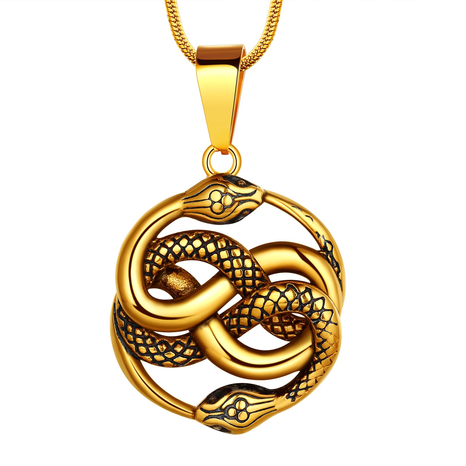 Hipunk Vintage Antique Infinity Snake Ouroboros Serpent Pendant Stainless Steel Necklace, Gothic Jewelry