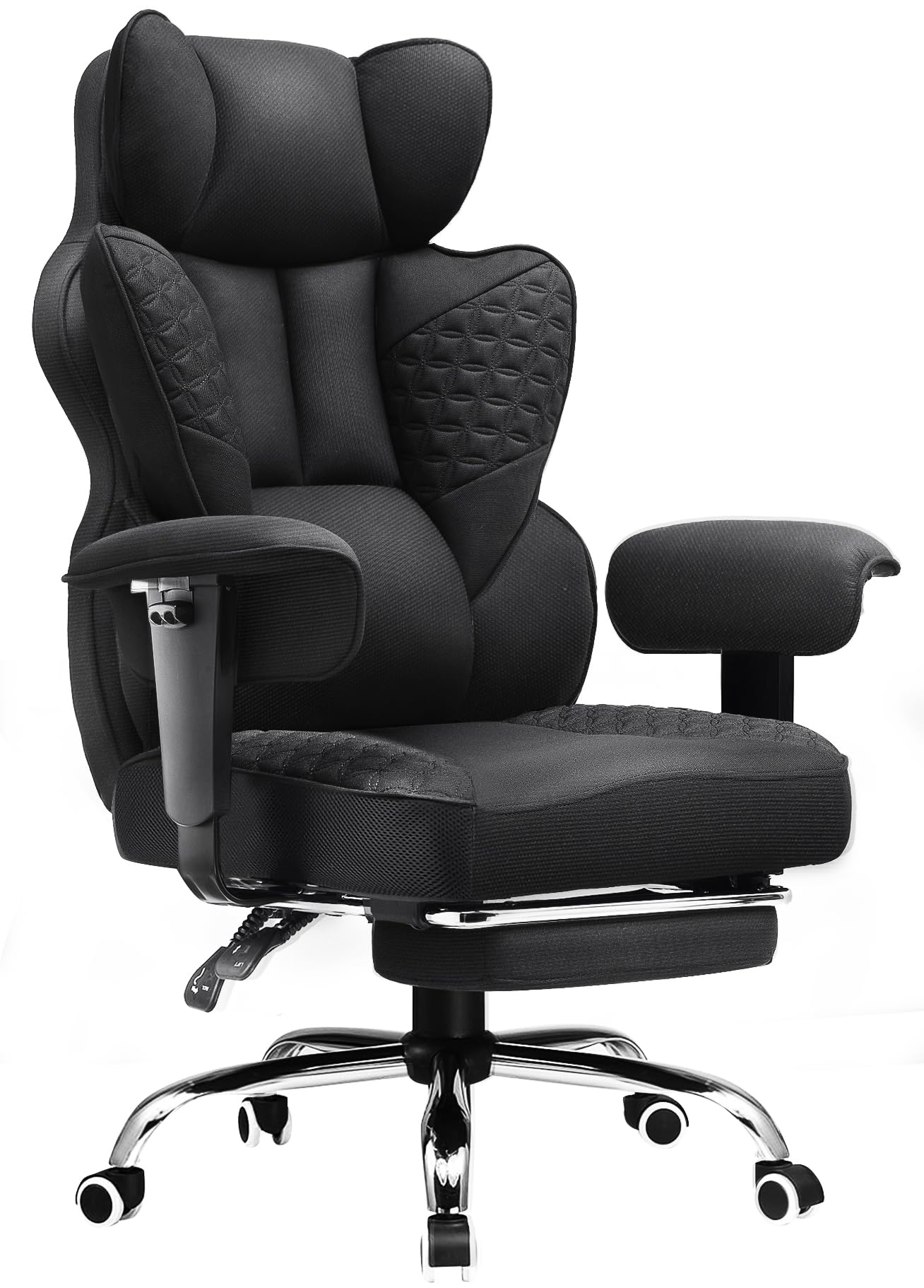 COMHOMA Big and Tall Office Chair 400LBS Wide Ergonomic Gaming Chair with Deluxe Embossing Designed Leather with Foot Rest,150°Reclining Adjustable Armrests Pocket Spring Back Support and Pillow