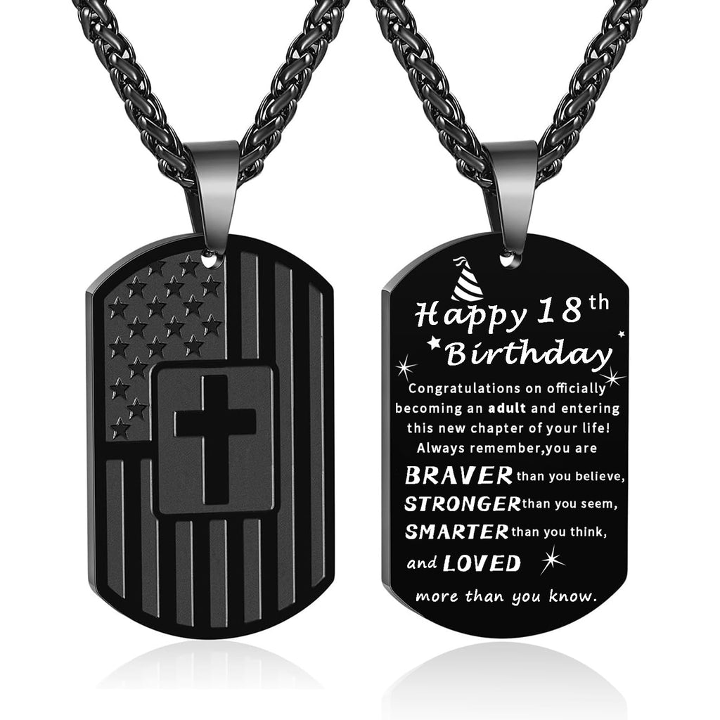 DuoDiner Graduation Gifts-American Dog Tag Necklace Bible Verse Pendant, First Communion Baptism Confirmation Religious Graduation Gifts for Him Boys Men Kids Teens Dad