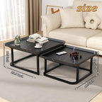 Square Coffee Tables Living Room Set of 2, Nesting Walnut Coffee Table with Fluted, End Tables for Bedroom Office Balcony Yard (23.5"+19.5" Black)