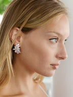 Mariell Rose Gold Clip-On Cubic Zirconia Crystal Bridal Earrings, Marquis Shape CZ Curved Clusters, Non-Pierced Earrings for Wedding, Bridesmaids, Homecoming, Mother of the Bride