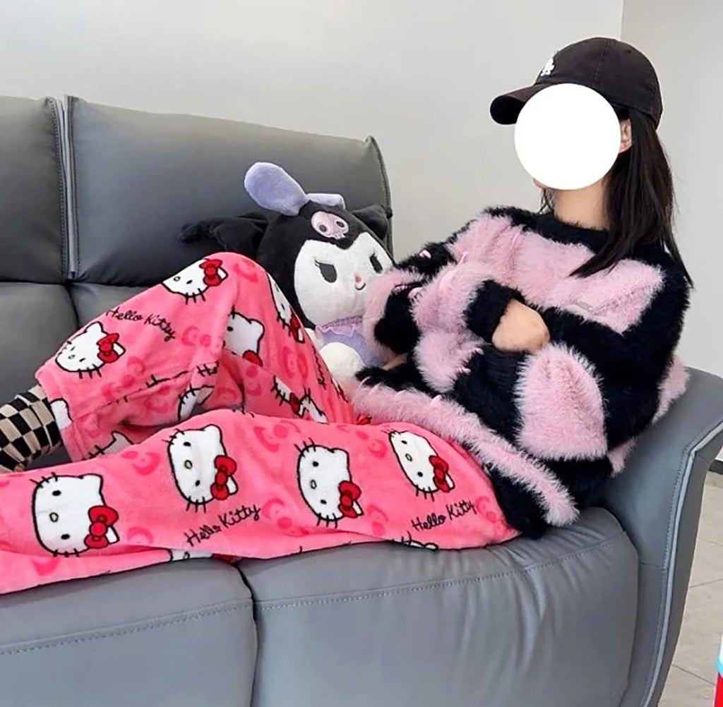 Fpvcqnm Kawaii Halloween Pajamas Pants Halloween Cat Pajamas Flannel Sleep Pajama Pants Cartoon Anime Pajama for Women Men