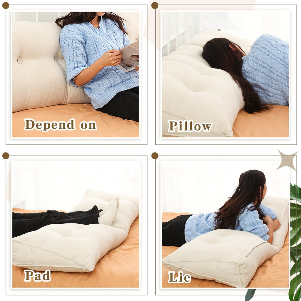 Wenqik Wedge Pillow Queen Triangular Headboard Bed Reading Backrest Back Support Long Pillow with Removable Cover for Dorm Room Supplies Housewarming Gift(Beige)