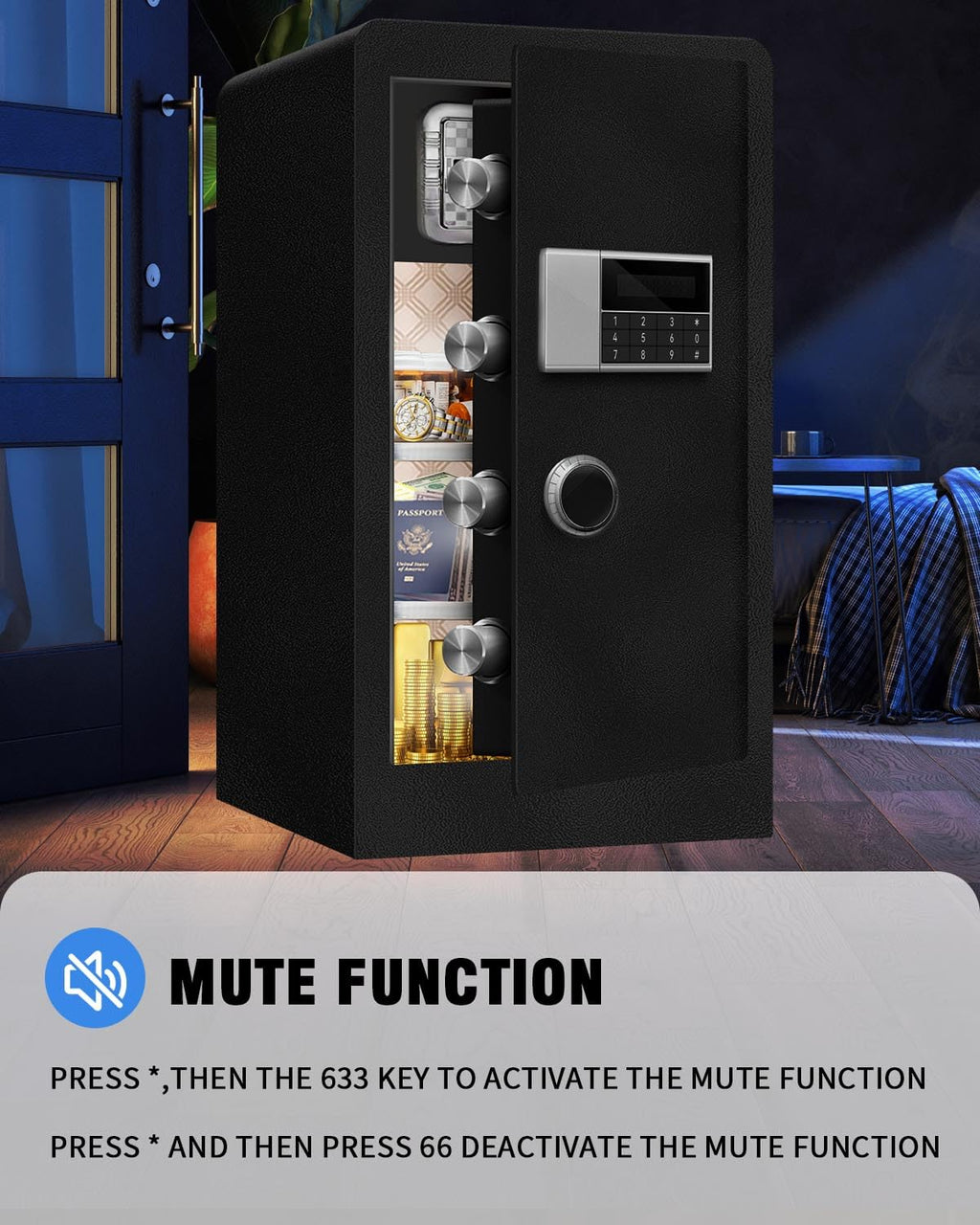 HOLOJOY Stor brandsikker vandtæt pengeskabsboks til hjemmekontordokumenter - 9,0 Cu Ft Heavy Duty stål LCD-skærm Digital sikkerhedsboks med LED-lys, aftagelig hylde til penge Smykker værdigenstande