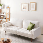 Vonanda Faux Leather Sofa Couch, Mid-Century 73 Inch 3 Seater Leather Couch with Hand-Stitched Comfort Cushion and Bolster Pillows for Living Room,Elegant Cognac Tan