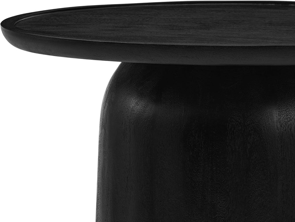 Modway Holloway 30 Inch Round Mango Wood Coffee Table in Black – Contemporary Circle Drum for Living Room – Mid-Century Modern Table with Solid Tabletop