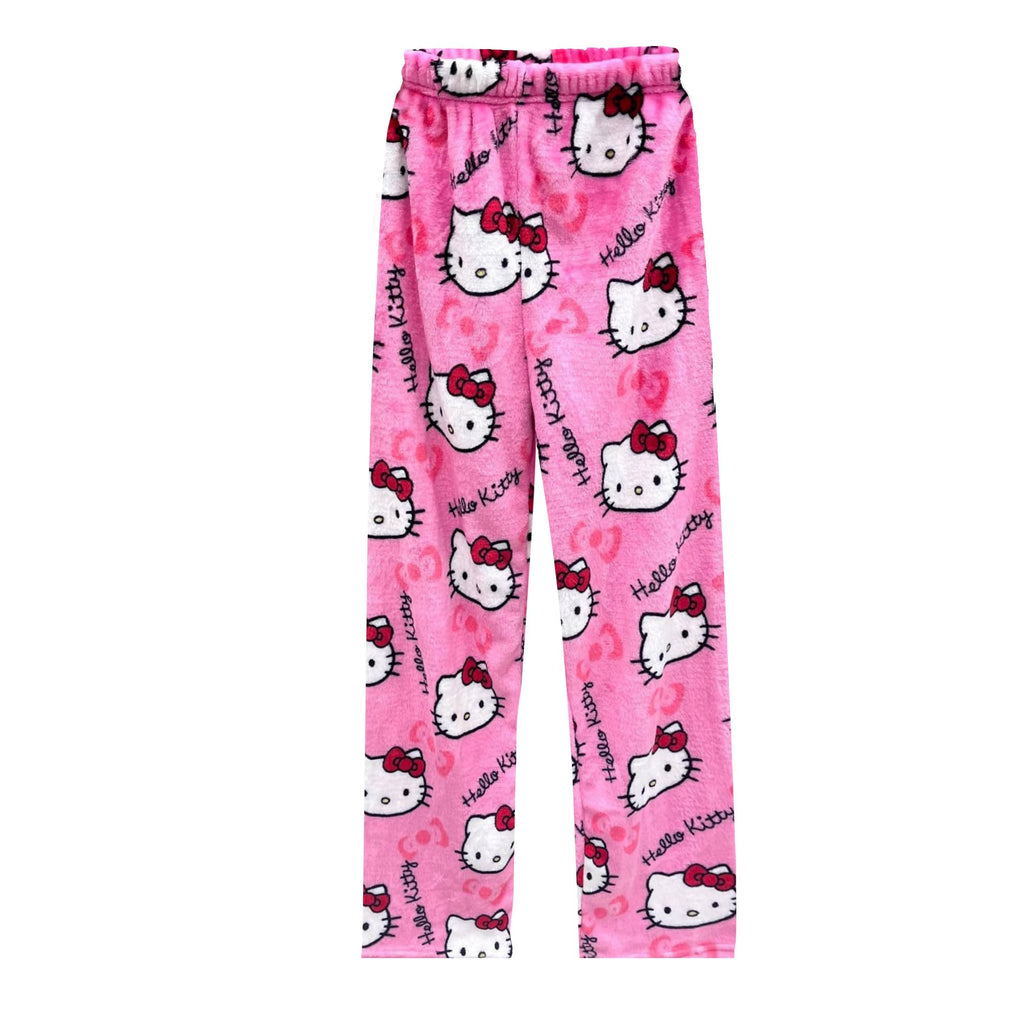 Kawaii Pajamas for Women Girls Cartoon Cat All Over Print Flannel Christmas Halloween Anime Soft Sleep Pajamas Pants,Style-2,M