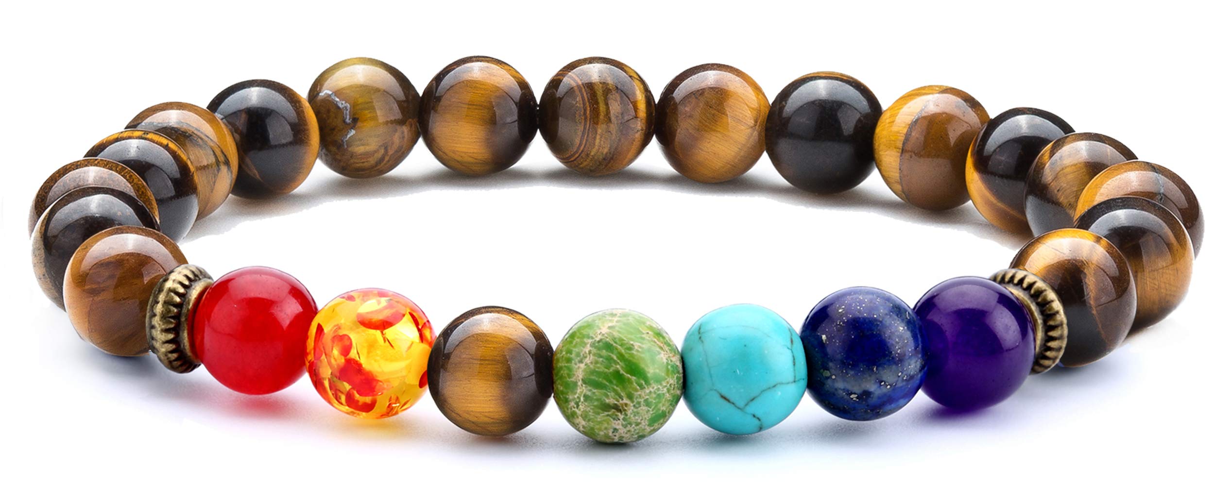 Hamoery Men Women 8mm Lava Rock 7 Chakra Beads Chakra Bracelet Braided Rope Natural Stone Yoga Bracelet Bangle