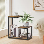 G-Shaped Side Table with Thick Metal Frame, 3-Tier End Table for Sofa Bedside Table with Storage, Corner Table Coffee Table for Bedroom Living Room Kitchen (Rustic Brown)