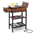 Small Black Side Table Charging Station for Bedroom, Narrow Black Living Room End Tables with Storage, Skinny USB Nightstand with Outlet, Gaming Coffee Table for Couch with USB Ports