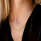 Colar de Corrente de Corda Maciça em Ouro Amarelo 14K Nareteri para Mulheres e Homens com Fecho Lagosta, 1,55mm, 16 polegadas