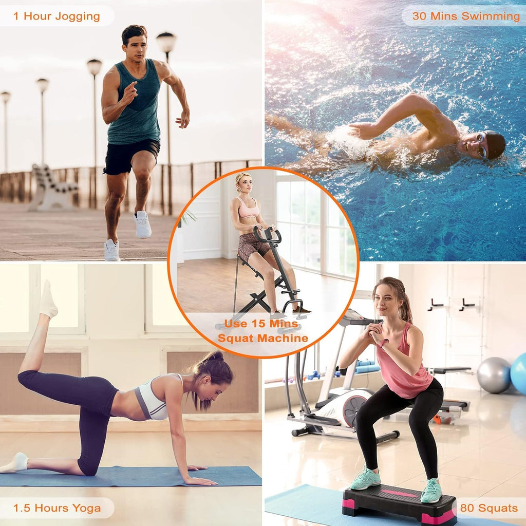 Machine à Squat Dskeuzeew avec Moniteur LCD, Équipement d'Exercice pour la Maison Machine à Squat et Rameur 330 Lbs avec Résistance Réglable Machine d'Entraînement à Domicile Entraîneur de Jambes et Fessiers pour Tout le Corps