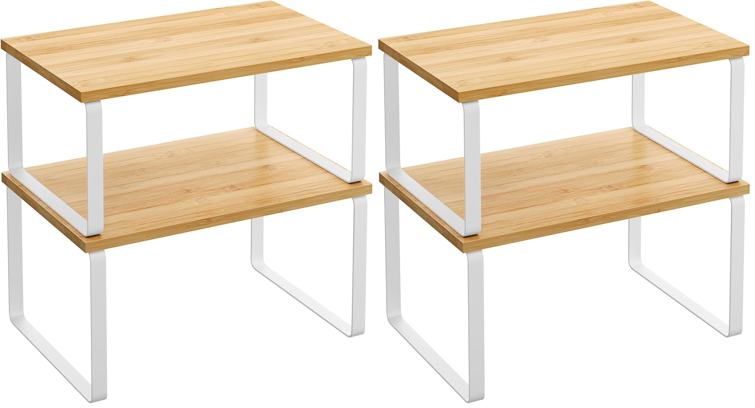 SONGMICS Cabinet Organizer Shelf, Set of 2 Kitchen Counter Shelves, Kitchen Storage, Spice Rack, Stackable, Expandable, Metal and Engineered Wood, Cloud White and Snow White UKCS025W01