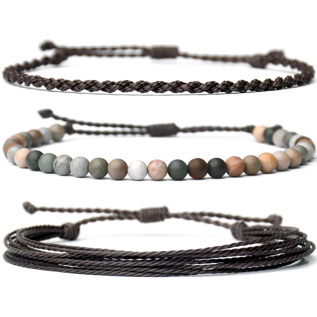 Handmade Natural Stone Beaded Healing Bracelet Gift for Men Adjustable Rope String Bracelet (Lava Rock, Adjustable)