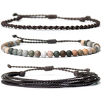 Handmade Natural Stone Beaded Healing Bracelet Gift for Men Adjustable Rope String Bracelet (Lava Rock, Adjustable)