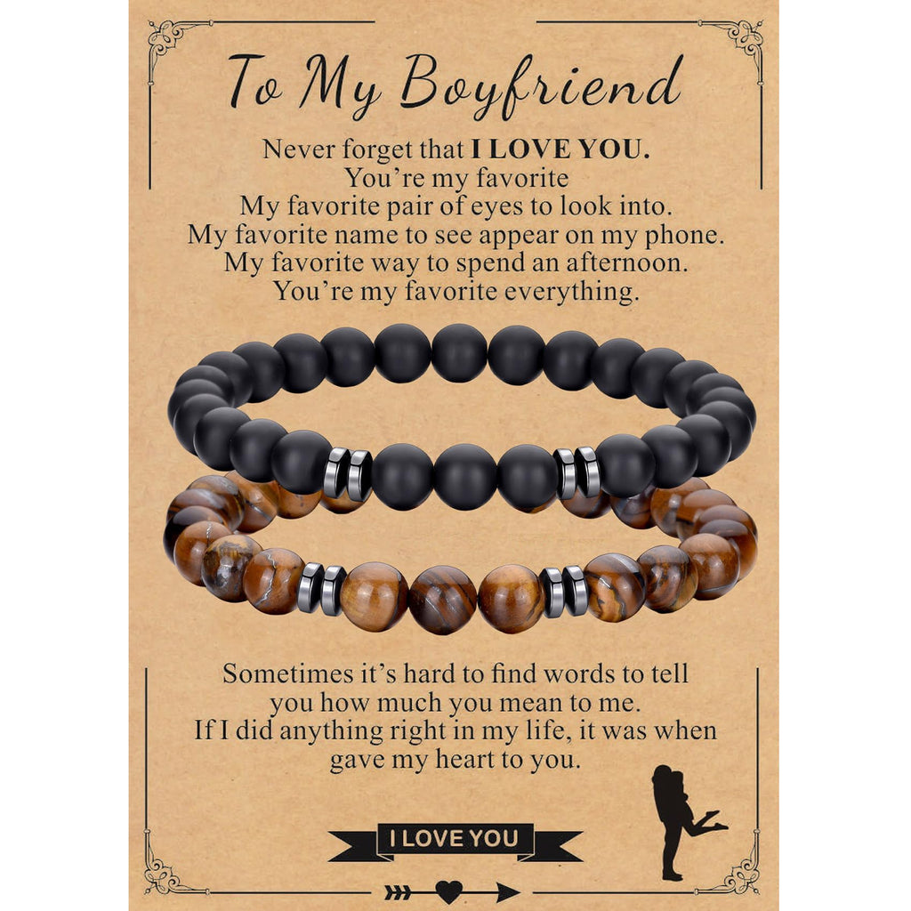 RANKEEF Tiger Eye Bracelet For Men 8MM Natural Stone Stretch Adjustable Black Crystal Beaded Bracelet for Men Women Gifts