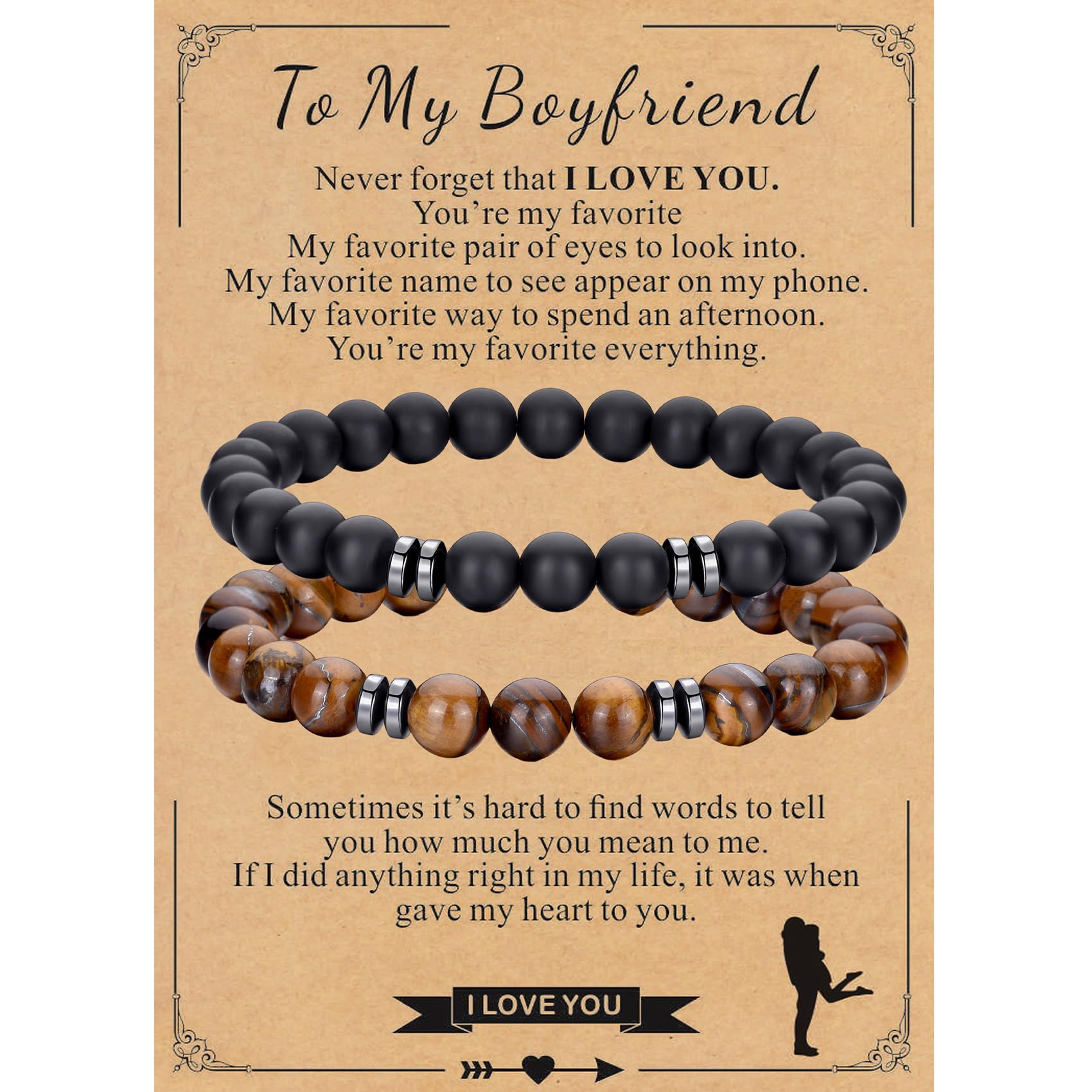 RANKEEF Tiger Eye Bracelet For Men 8MM Natural Stone Stretch Adjustable Black Crystal Beaded Bracelet for Men Women Gifts