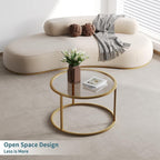 SAYGOER Small Glass Coffee Table Round Gold Coffee Table for Small Space Modern Simple Center Table with Gold Frame for Living Room Home Office, Easy Assembly