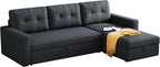 Upholstered Sleeper Sofa, L Shaped Sectional Couch with Reversible Storage, Convertible Corner Lounge Couches w/Pull Out Sofabed for Living Room, Apartment,Dark Grey