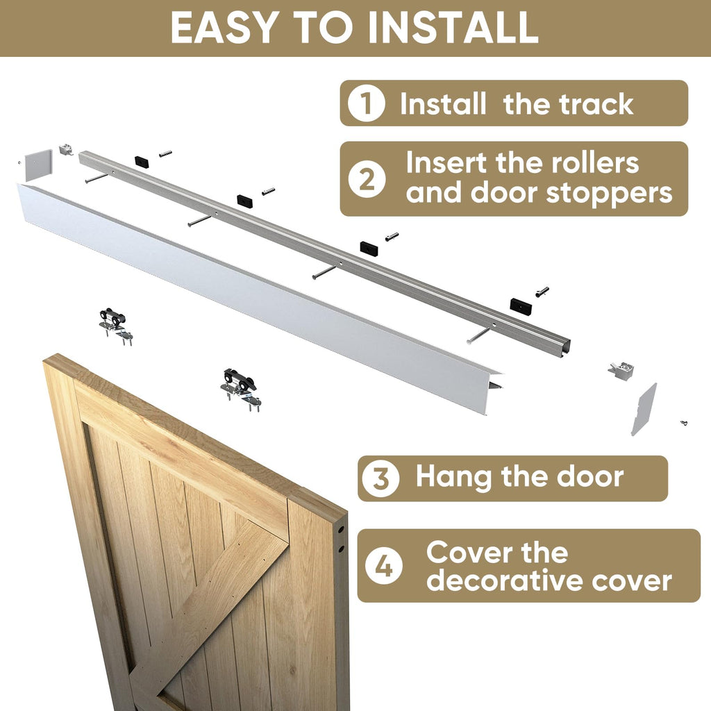 JUBEST 6FT Barn Door Sliding Hardware Track Kit, Aluminium Alloy Box Rail Hardware for Classic Modern Interior Single Wooden Door,Low Clearance
