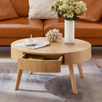 Round Wood Coffee Table for Living Room, Modern Farmhouse Table with Drawer, Wooden Circle Coffee Table, 29.14" L x 29.14" W x 15.87" H